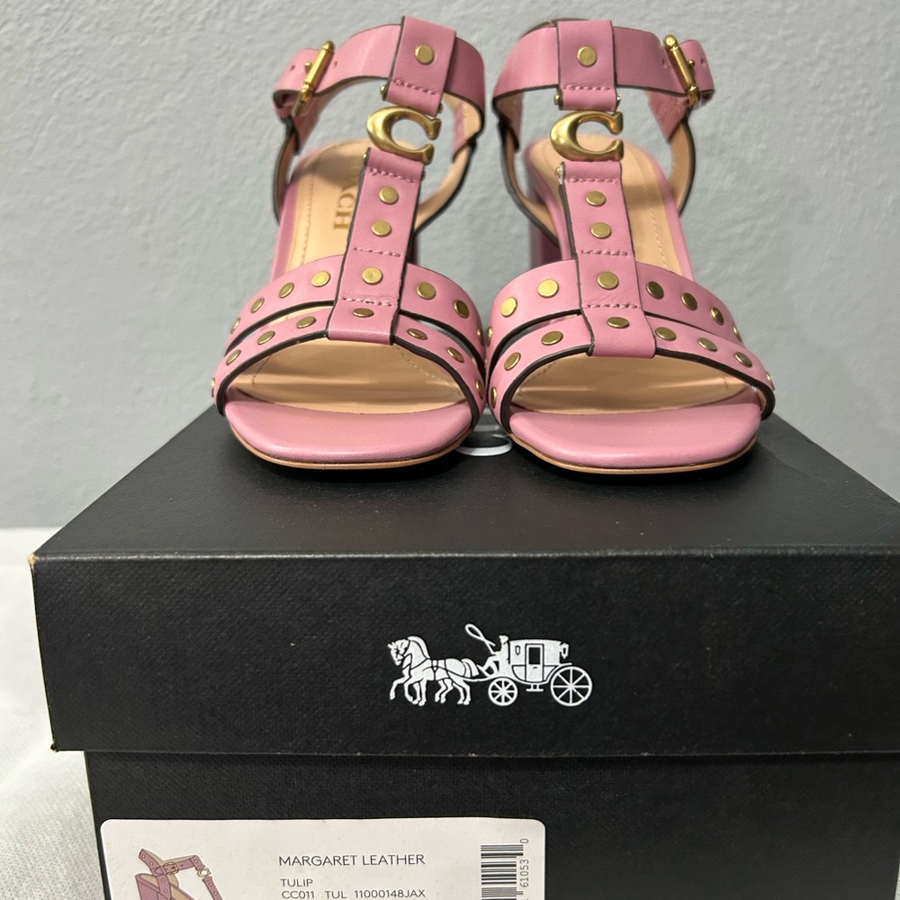 Coach Pink Leather Sandals with Gold Accents